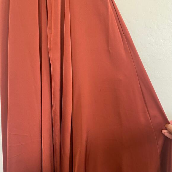 Davids Bridal Bridsemaid Dress Matte Satin Cowl Neck Womens Size 2 Cinnamon Rust - Picture 10 of 12